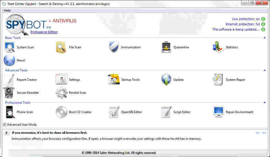 《SpyBot-Search & Destroy》清理间谍程序工具