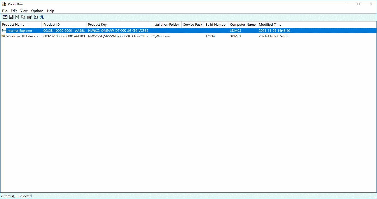 ProduKey查询电脑序号